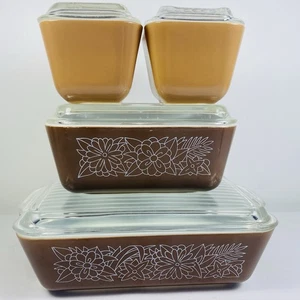 Juego completo de 8 platos para refrigerador Pyrex Woodland marrón tostado de colección - Imagen 1 de 10