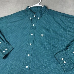 Ariat Shirt Mens 2XL Blue Green Classic LS Benson Button Down Western Rodeo EUC - Picture 1 of 14