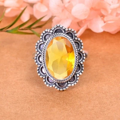 Citrine Gemstone Solid 925 Sterling Silver Handmade Ring Elegant Jewelry V3059 - Image 1 of 4
