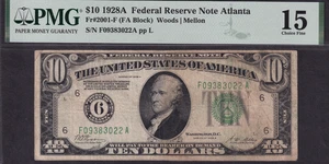 $10 1928A Atlanta (High Serial Number) Federal Reserve Note Fr.2001-F - PMG MS15 - Picture 1 of 2