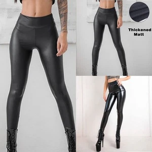 Womens PU Leather Skinny Pants High Waist Push Up Butt Lift Stretch Leggings - Picture 1 of 30
