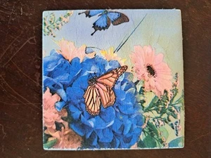 Ceramic Coasters Set Of 4 Blue Butterflies - Picture 1 of 3