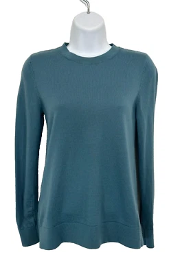 Suéter feminino azul-petróleo escuro tamanho S lã merino gola redonda suéter preppy casual - Imagem 1 de 4