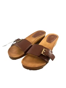 New ZARA WOMAN Size 41/ 8 FLAT PLATFORM SANDALS WITH BUCKLE leather strap brown - Picture 1 of 7