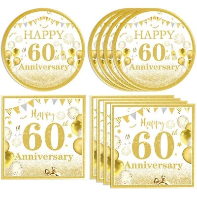 40 PIEZAS Decoraciones de Cumpleaños Doradas Tema 60 Vajilla Fiesta de Cumpleaños 1965 Fiesta... Foto 1 de 4