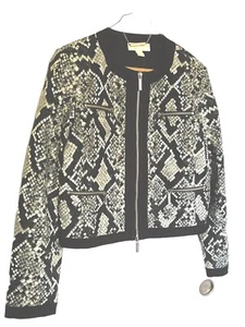 Michael Kos Women Lined Jacket Sz14 Black White Snake Skin Print Long Sleeve - Picture 1 of 5