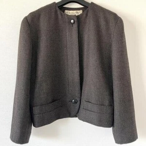 Christian Dior BOUTIQUE Silk Wool Houndstooth Vintage Bar Jacket Size 38 Brown - Picture 1 of 24