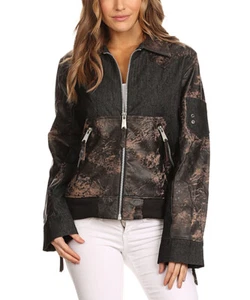 H&D Classic Leather Collection Brown Acid Wash Denim & Leather Jacket Size L - Picture 1 of 10