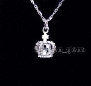 White 10mm imperial crown silver 925 Pendant & Zircon free silver Chain 18"-6233 - Picture 1 of 18