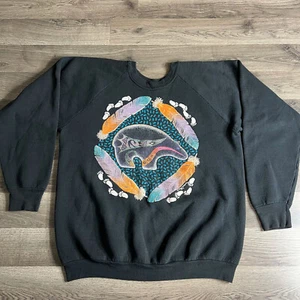 Vintage Navajo Bär Sweatshirt passt großen indianischen Federn 1990er Made in USA - Bild 1 von 9