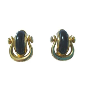 Vintage schwarze Lucite Türklopfer Ohrclips vergoldet - Bild 1 von 2