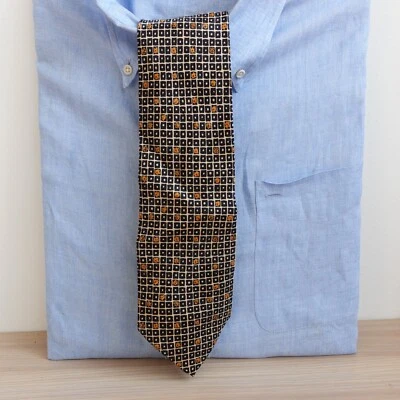 Mens Black Neck Tie Yellow Floret Geo Block Silk Dress CLAUDIO VALENTINO Paris Foto 1 de 4