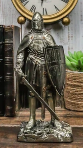 Holy Roman Empire Suit Of Armor Crusader Knight With Sword And Shield Statue - Picture 1 of 7