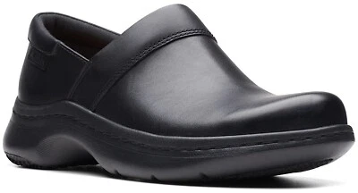 Clarks Womens Clarks Pro Gem Clog Slip Resistant Black Leather 26175022 - Image 1 of 4