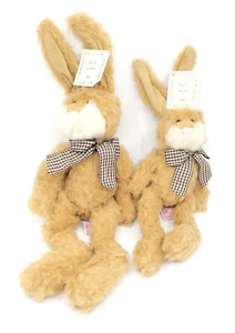 NEW Russ Vintage “Raffi” Brown Bunny Rabbits Plush Stuffed Animal Pair of 2 - Picture 1 of 4