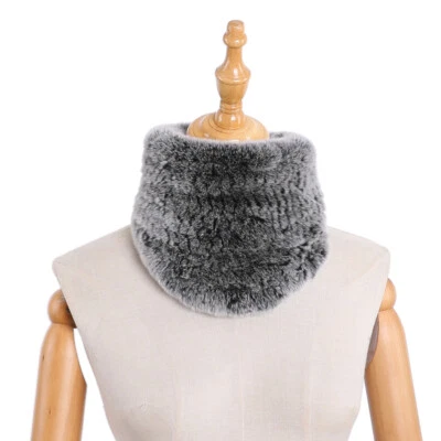 Fashion Winter Real Rex Rabbit Fur Snood Cowl Ring Triangle Scarf Women Scarves - image 1 of 4