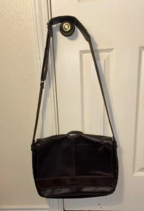 Kenneth Cole Reaction Dark brown Leather Crossbody Laptop Messenger Bag - Picture 1 of 5