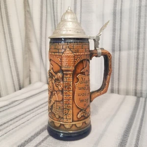 VINTAGE GERZ Tavern Scene Cobalt Beer Stein with Pewter Lid W GERMANY Excellent - Picture 1 of 11