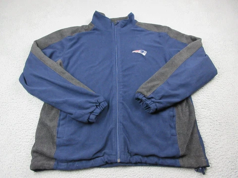 New England Patriots Jacket Mens Large Blue Gray Logo NFL Football Zip Fleece Cover