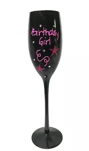 Tallulah Black Champagne Flute Wine Glass Birthday Girl with Star - Hand Painted - Foto 1 di 6