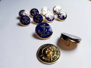 ENGLAND Made Anchor Gold Blue Enamel set 15mm & 20mm Blazer Replacement Buttons - Picture 1 of 6