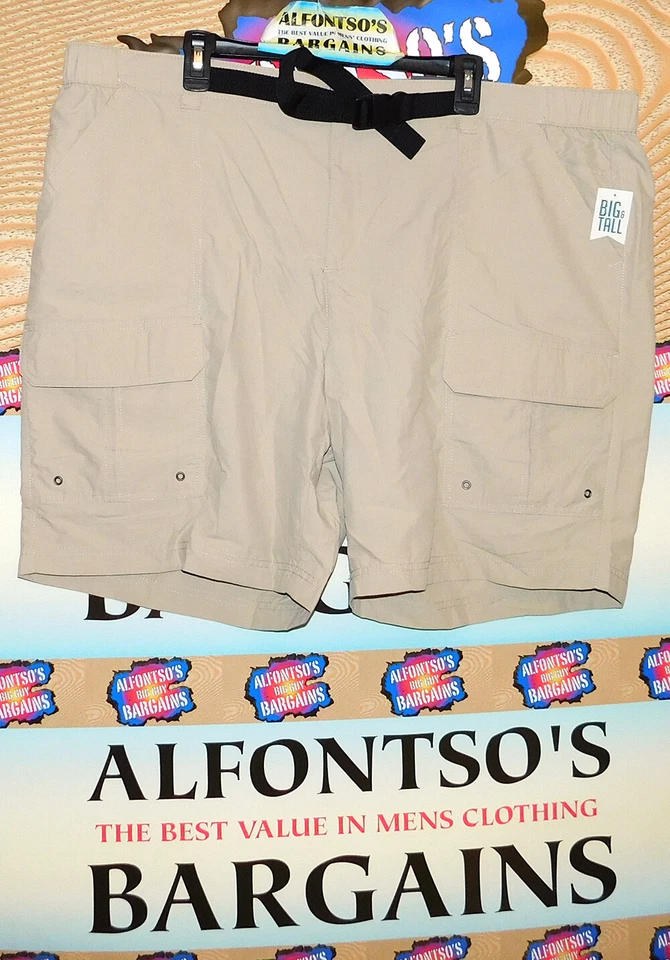 Croft & Barrow Nylon Big 46 W Stone Upf15 Belted Cargo Shorts SR