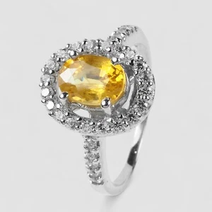 Anillos clásicos hechos a mano de plata de ley 925 con zafiro amarillo dorado talla 6,75 - Imagen 1 de 8