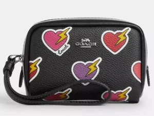 *COACH*~Muñequera de bolsa con perno de corazón~(CW908)~SV/NEGRO MULTI~Nueva con etiquetas - Imagen 1 de 5