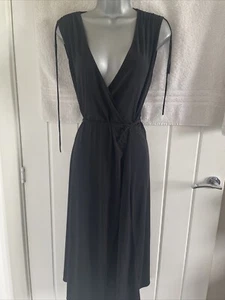 Next Size 12 Black Stretchy Wraparound, V-Neck Dress  - Picture 1 of 7
