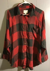 American Eagle Button Down Shirt Women Large L Black Red Plaid - Picture 1 of 5