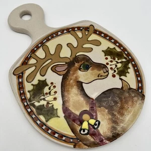 Christmas Reindeer Ceramic Trivet Wall Hanging Signed Janet Rothwoman - Picture 1 of 7