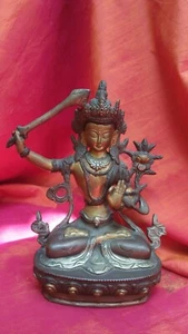 Manjushri Antique God Brass Handmade Buddhism Deity Buddha Tibet Asia A - Picture 1 of 14