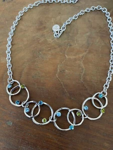 M4M Silver Necklace Circles W/ Blue And Green Stones 18.5” Adjustable - Picture 1 of 4