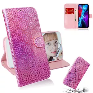 Bling Flower Wallet Phone Case For iPhone LG Infinix Tecno Google Sony Samsung - Picture 1 of 9
