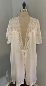 Vintage 80s Satin Lace Angel Robe Pearls Embroidery Boho Victorian Ethereal LG - Picture 1 of 11