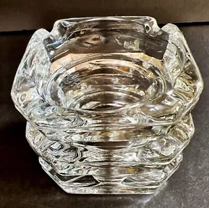 NOS 3 Vintage 1970s Ashtrays Classic Stacking Clear Thick Glass Table Top MINT - Picture 1 of 7
