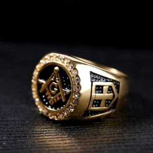 Gold Plated Cross Shield Masonic Ring Stainless Steel Solid Biker Ring Size 7-15 - Picture 1 of 5