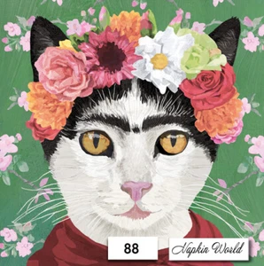 (88) ZWEI individuelle Papier LUNCHEON Decoupage Servietten - ARTSY FRIDA KAHLO KATZE  - Bild 1 von 3