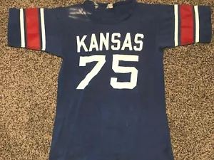 CHAMPION RUNNER TAG Vtg 1960s 70s Kansas Jayhawks DISTRESSED Jersey T Shirt S/XS - Picture 1 of 9