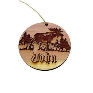 Customized PERSONALIZED Moose With your Name - Cedar Ornament - Picture 1 of 4