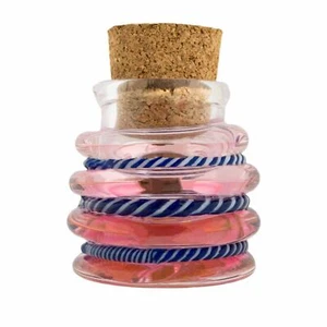 Hand Blown Glass Jar Multi Color Bright Switchback With Cork Top Trinket Jug J1 - Picture 1 of 4