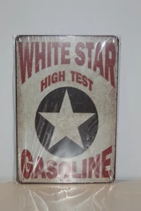WSGMS1 BLANCO ESTRELLA Gasolina Metal Letrero Nuevo 30 cm H X 20 cm W - Imagen 1 de 2