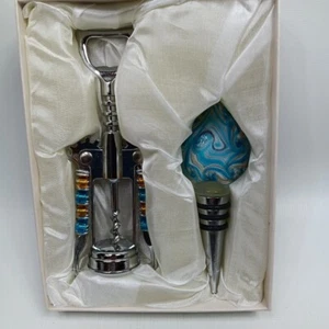 Murano Style Art Deco Collection Wine Bottle Stopper And Wine Bottle Opener - Picture 1 of 11