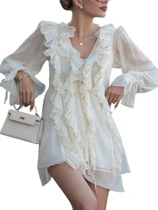 Sun Dresses for Women 2025 Boho  Dresses Casual Long Sleeve Ruffle Dress3105 - Picture 1 of 8