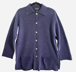 NEWTON TRADING Women Lambswool Sweater Sz 1X Blue Button Front Pockets 22-6 - Picture 1 of 12