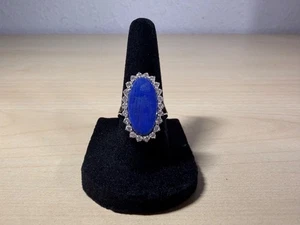 Estate 14K White Gold Blue Lapis Lazuli & Natural .44ctw Diamond Ring Size 6.25 - Picture 1 of 24