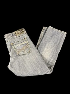 Wrangler Rock 47 Jeans Mens 36x30 Blue Denim Slim Boot Cut Thick Stitch Western - Picture 1 of 8