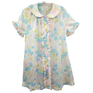 Lougers Vintage Bright Pink Blue Ruffle Tuxedo Cottagecore House Dress - Picture 1 of 12