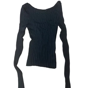 Free People schwarzes Rippstrick Langarm Oberteil Schnürung vorne XS - Bild 1 von 3
