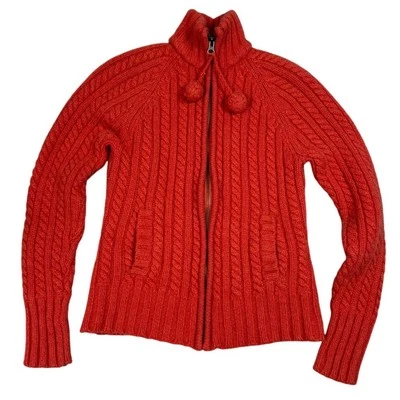 Suéter Gap Mujer Talla S Naranja Tejido con Cable Pom Pom Cremallera Y2K Foto 1 de 4
